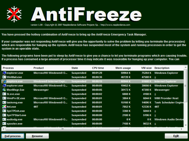 AntiFreeze screen shot