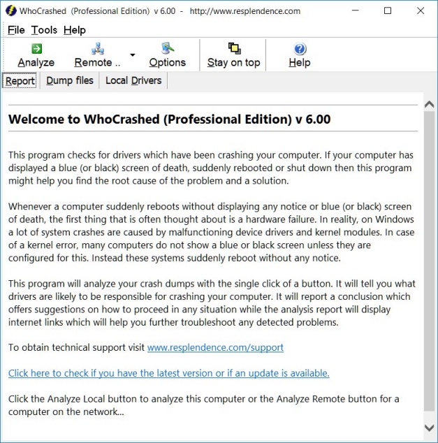 WhoCrashed - Find a driver or kernel module causing system crash